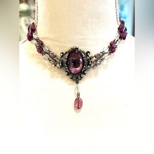 Vintage Victorian Cabochon Amethyst Colored Purple Gems Bib Necklace  Choker